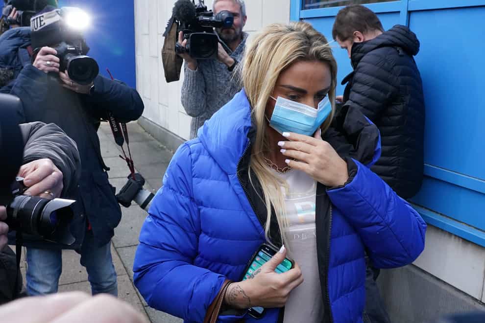 Katie Price at Crawley Magistrates’ Court (Ian West/PA)