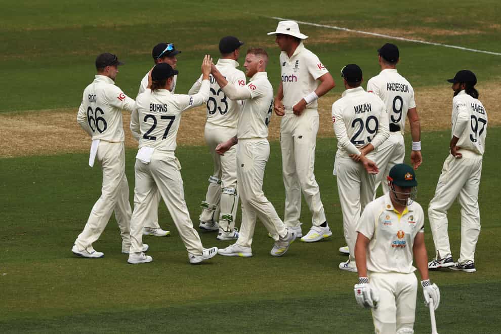 Ben Stokes celebrates the wicket of Australia’s Cameron Green during day two of the second Ashes test at the Adelaide Oval, Adelaide. Picture date: Friday December 17, 2021.