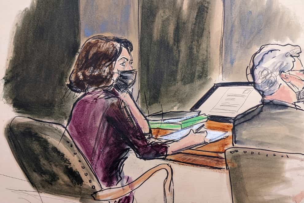 In this courtroom sketch, Ghislaine Maxwell, left, sits at the defence table (Elizabeth Williams/AP)