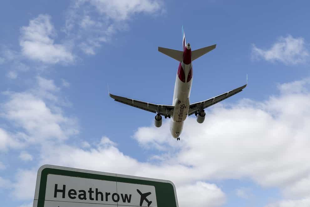 A Eurowings plane landing at Heathrow airport in London (Steve Parsons/PA)