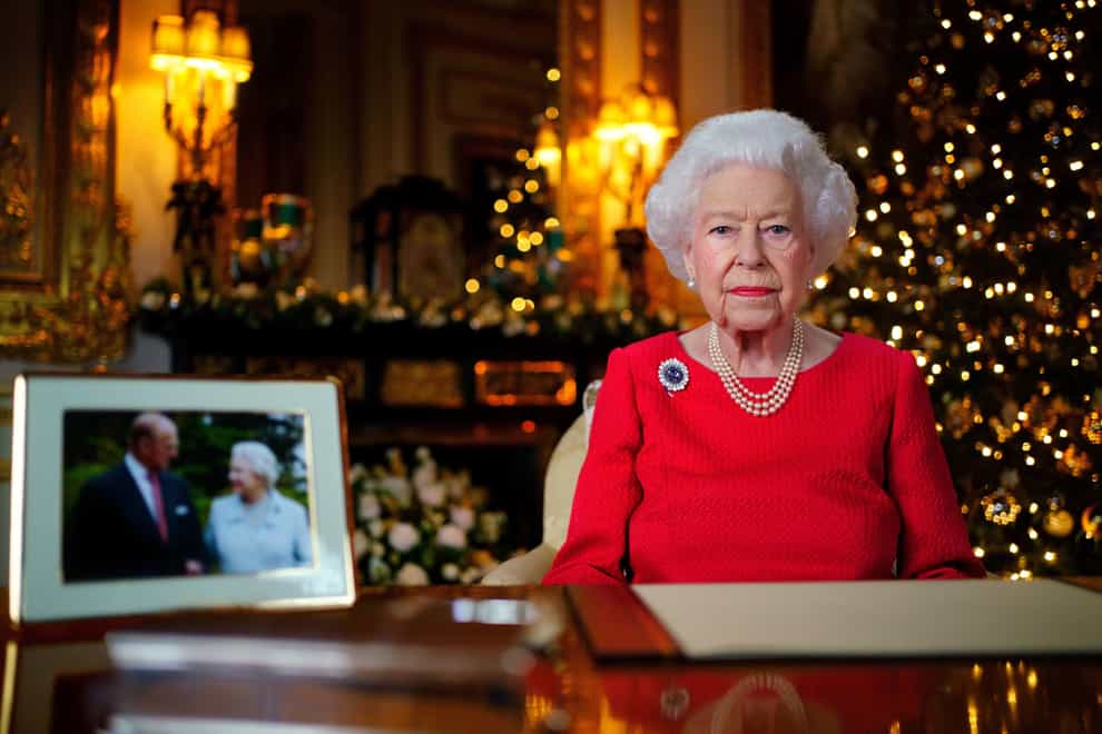 The Queen records her annual Christmas broadcast in the White Drawing Room in Windsor Castle (Victoria Jones/PA)
