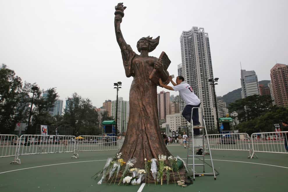 The Goddess of Democracy statue commemorating the Tiananmen Square massacre has been taken down (AP Photo/Kin Cheung, File)