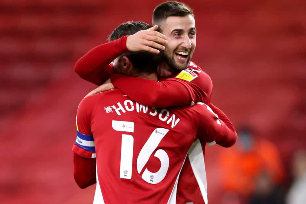 Middlesbrough’s Jonny Howson (left) and Andraz Sporar celebrate (Richard Sellers/PA)