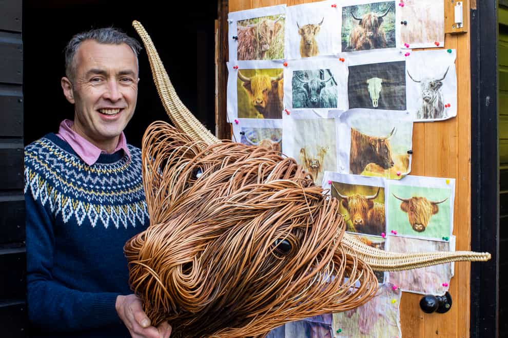 Basket maker Bob Johnston’s animal heads are in demand (Liam McBurney/PA)