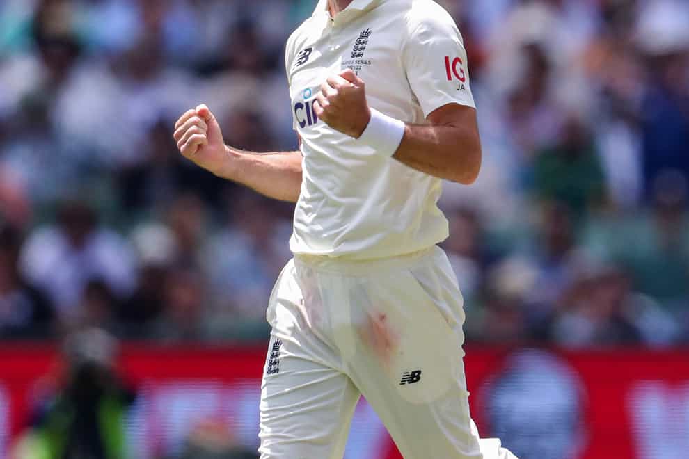 James Anderson celibates the wicket of Australia’s Marcus Harris (AP)
