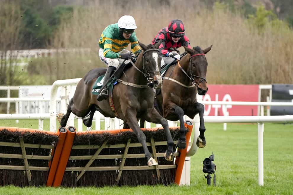 Icare Allen ridden by Mark Walsh (left) jumps the last to go on to win The Paddy Power �We Love A Good Christmas Jumper� 3-Y-O Maiden Hurdle during day two of the Leopardstown Christmas Festival at Leopardstown Racecourse in Dublin, Ireland. Picture date: Monday December 27, 2021 (Niall Carson/PA)