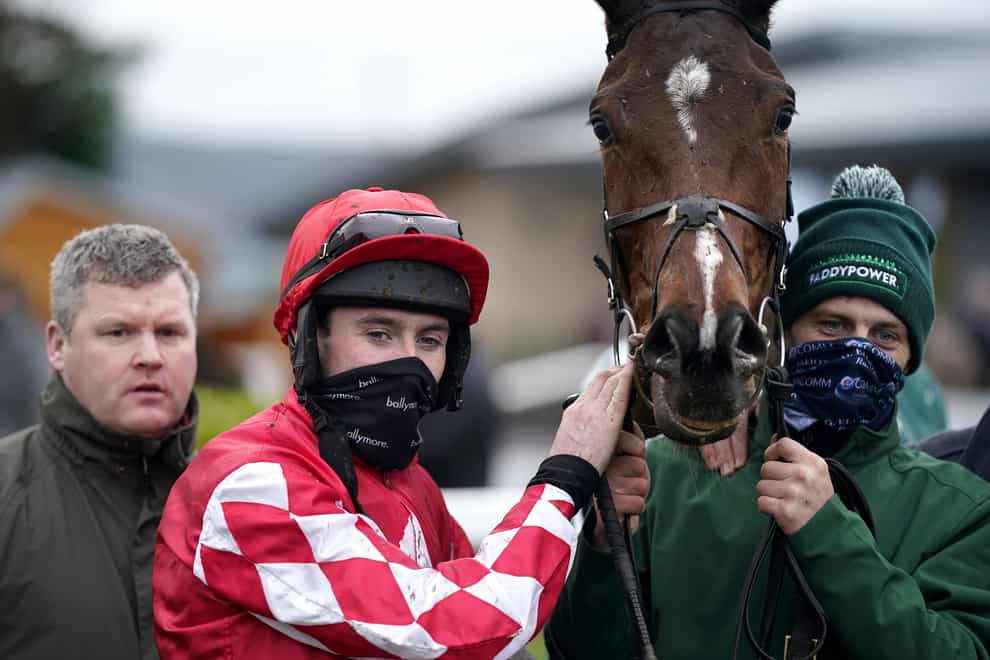 Jockey Jack Kennedy in the parade ring after winning The Paddy Power Future Champions Novice Hurdle on Mighty Potter during day two of the Leopardstown Christmas Festival at Leopardstown Racecourse in Dublin, Ireland. Picture date: Monday December 27, 2021 (Niall Carson/PA)