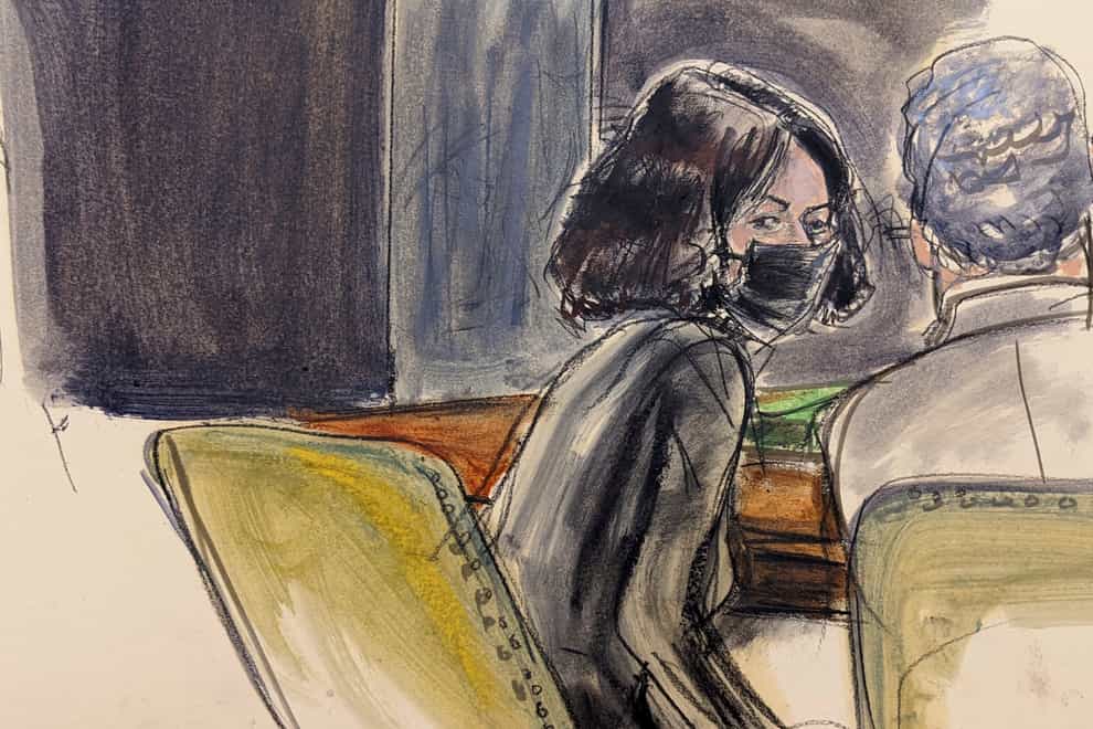 An artist’s impression of Ghislaine Maxwell in court (Elizabeth Williams via AP)