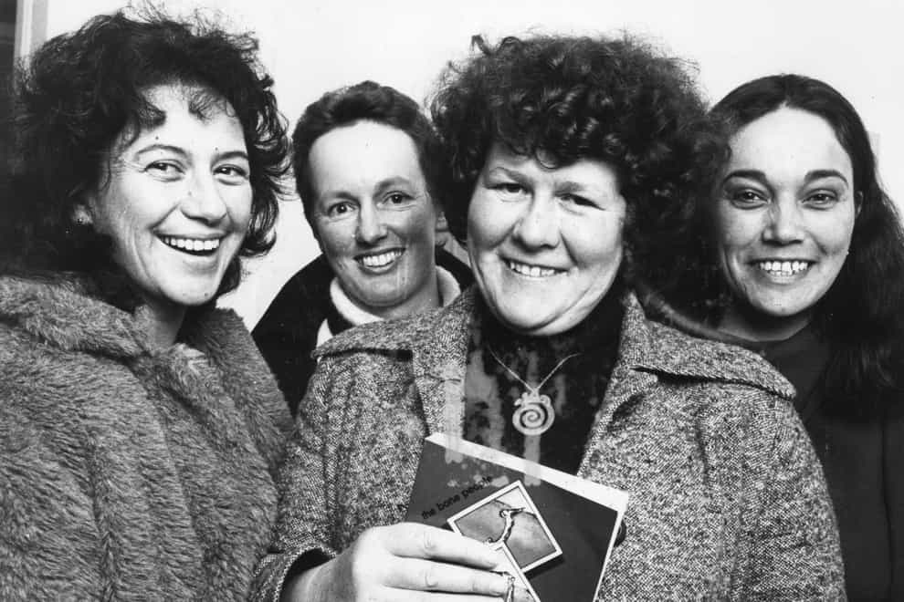 Novelist Keri Hulme, second from right, with members of the Spiral Publishing collective in 1984 (NZME/AP)