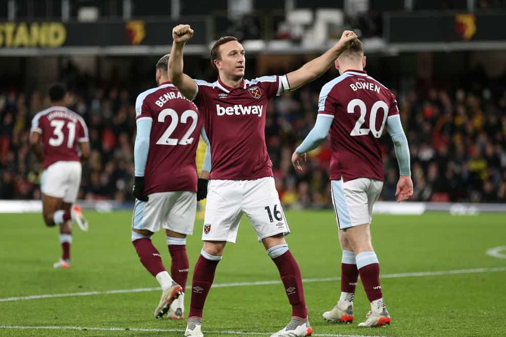 Mark Noble scored his first Premier League goal since January 2020 as West Ham returned to winning ways (Nigel French/PA)