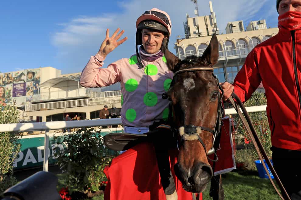 Patrick Mullins and Sharjah after winning a fourth Matheson Hurdle at Leopardstown (Donall Farmer/PA)