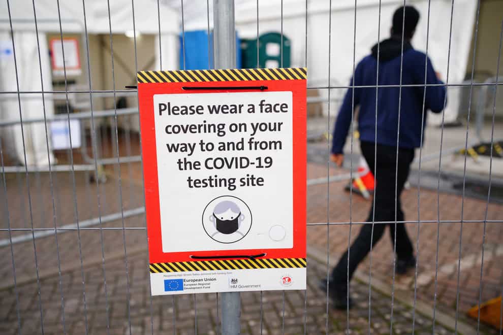 A sign at a Covid-19 walk-in test centre in Netham Park in Bristol (Ben Birchall/PA)