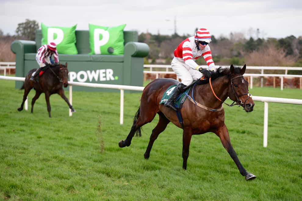 Ian Power riding Master McShee (right) on their way to winning the Paddy Power “Maybe I Like The Misery” Handicap Hurdle at Leopardstown Racecourse, Dublin (PA)