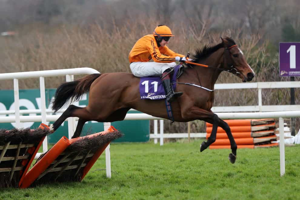 Heaven Help Us ridden by Richard Condon clears a fence before going on to win the Irish Stallion Farms EBF Paddy Mullins Mares Handicap Hurdle during day two of the Dublin Racing Festival at Leopardstown Racecourse. Picture date: Sunday February 7, 2021(Niall Carson/PA)
