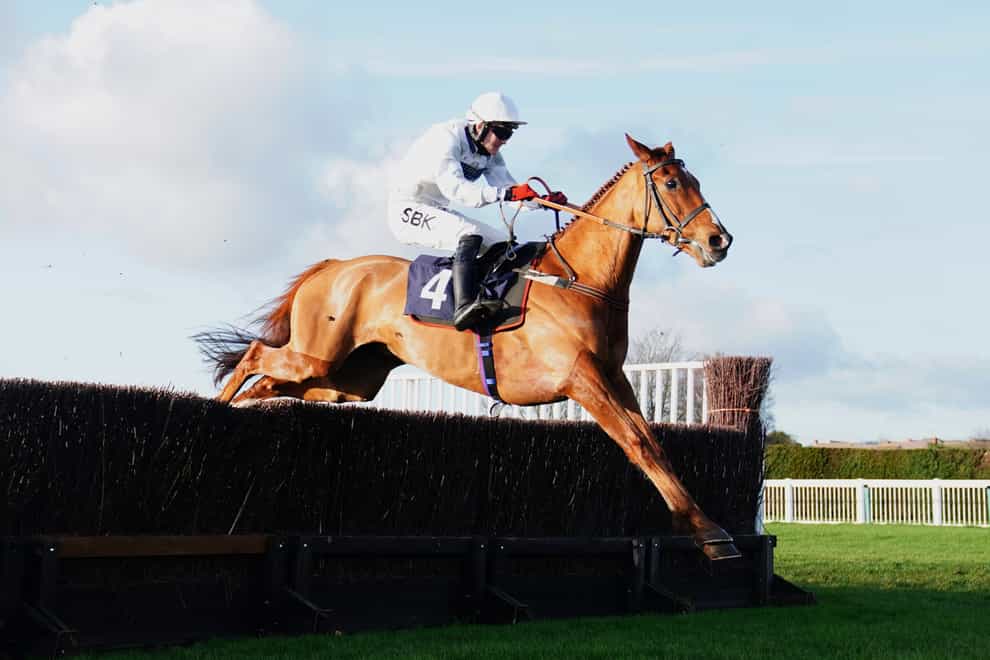Red Rookie puts in fine leap on his way to winning the Follow @AtTheRaces On Twitter Novices’ Chase at Hereford (David Davies/PA)
