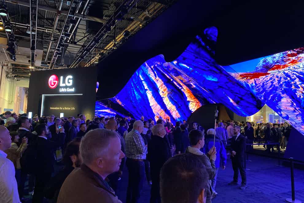 An LG wave display screen, made up of flexible displays, at the CES trade show (Martyn Landi/PA)