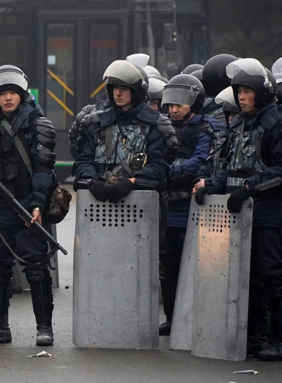 Riot police officers in Almaty, Kazakhstan (Vladimir Tretyakov/AP)