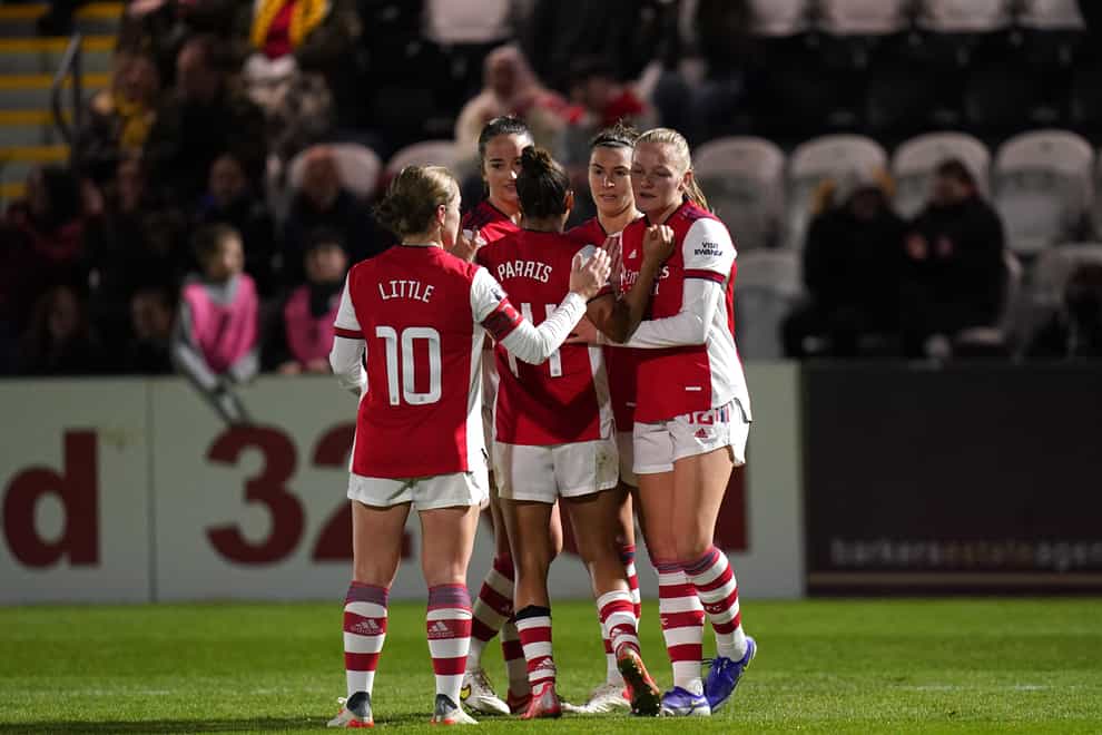 Arsenal are four points clear at the top of the Women’s Super League (Adam Davy/PA).