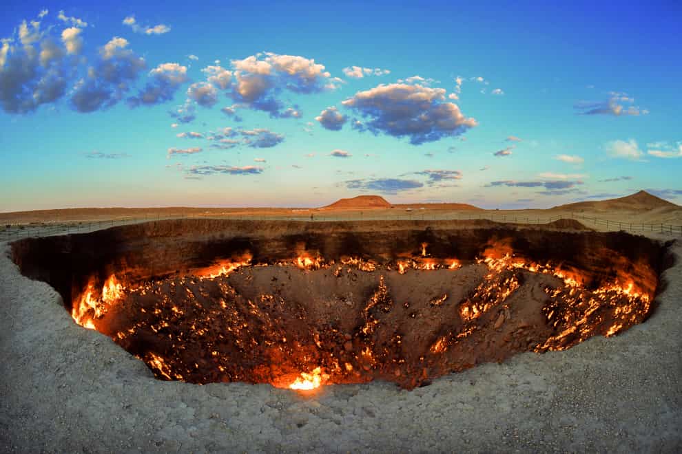The crater fire named ‘Gates of Hell’ is seen near Darvaza, Turkmenistan (Alexander Vershinin/AP)
