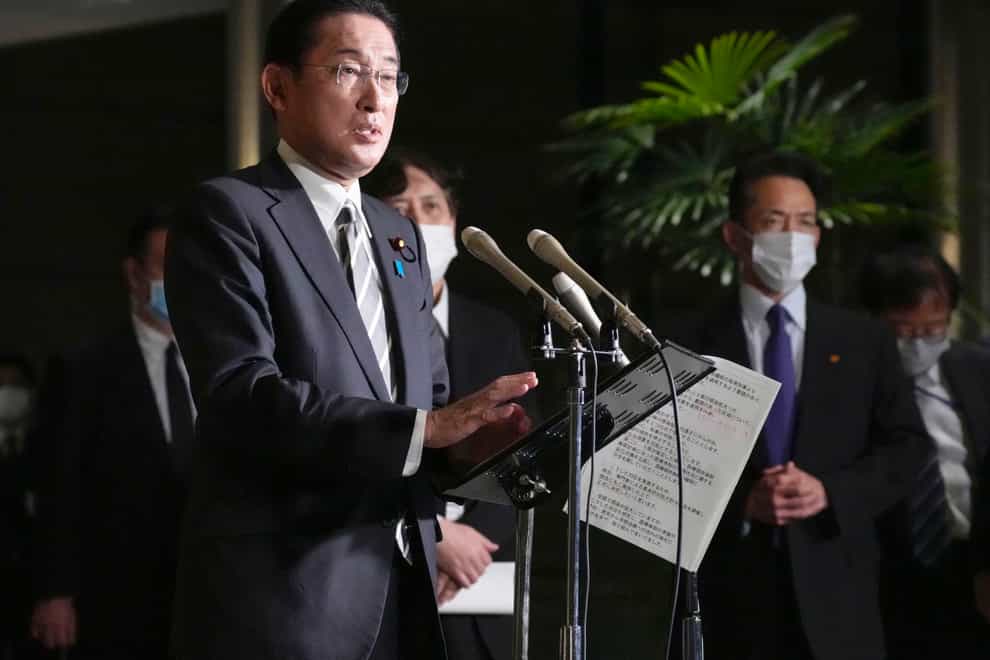 Prime Minister Fumio Kishida said Japan and the US have reached ‘a basic agreement’ on banning the US military from leaving bases, amid growing concern about a sharp rise in Covid case. (Kyodo News/AP)