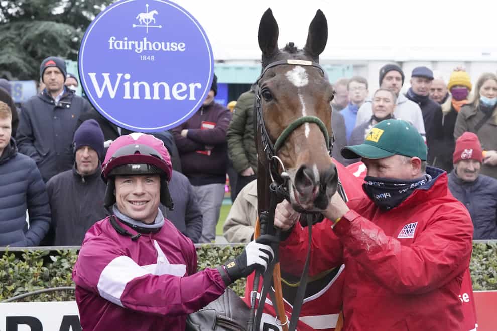 Denis O’Regan and Beacon Edge after winning the Drinmore at Fairyhouse (Niall Carson/PA)
