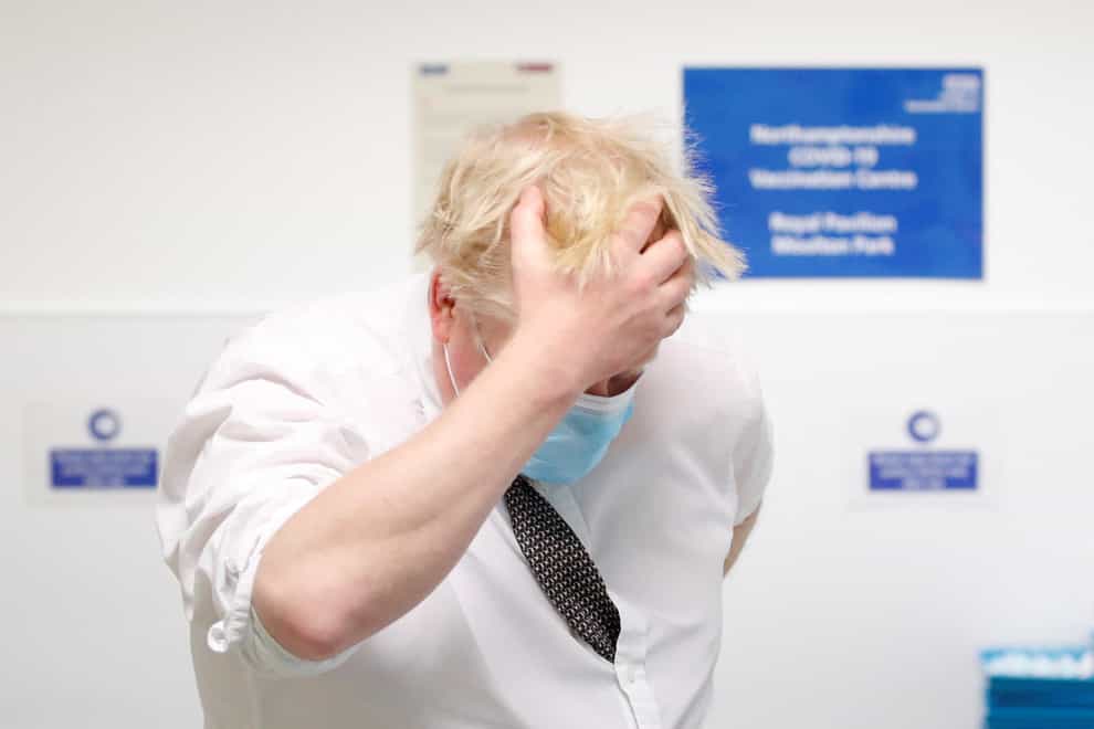 Prime Minister Boris Johnson during a visit to a vaccination centre in Northamptonshire. (Peter Cziborra/Reuters/Pool)