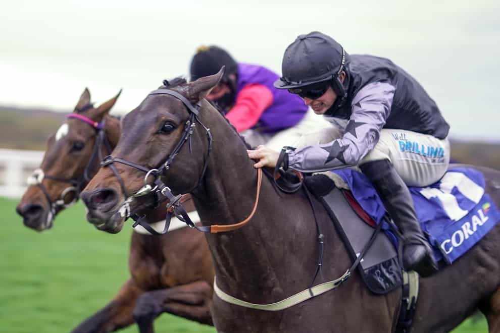 James Bowen riding Wonderwall (right) win The Coral Supporting Prostate Cancer UK Standard Open NH Flat Race at Ascot Racecourse (Alan Crowhurst/PA)