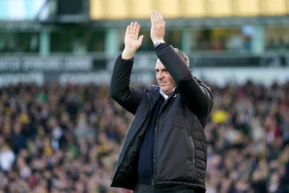Norwich manager Dean Smith applauds the fans at Carrow Road (Joe Giddens/PA)