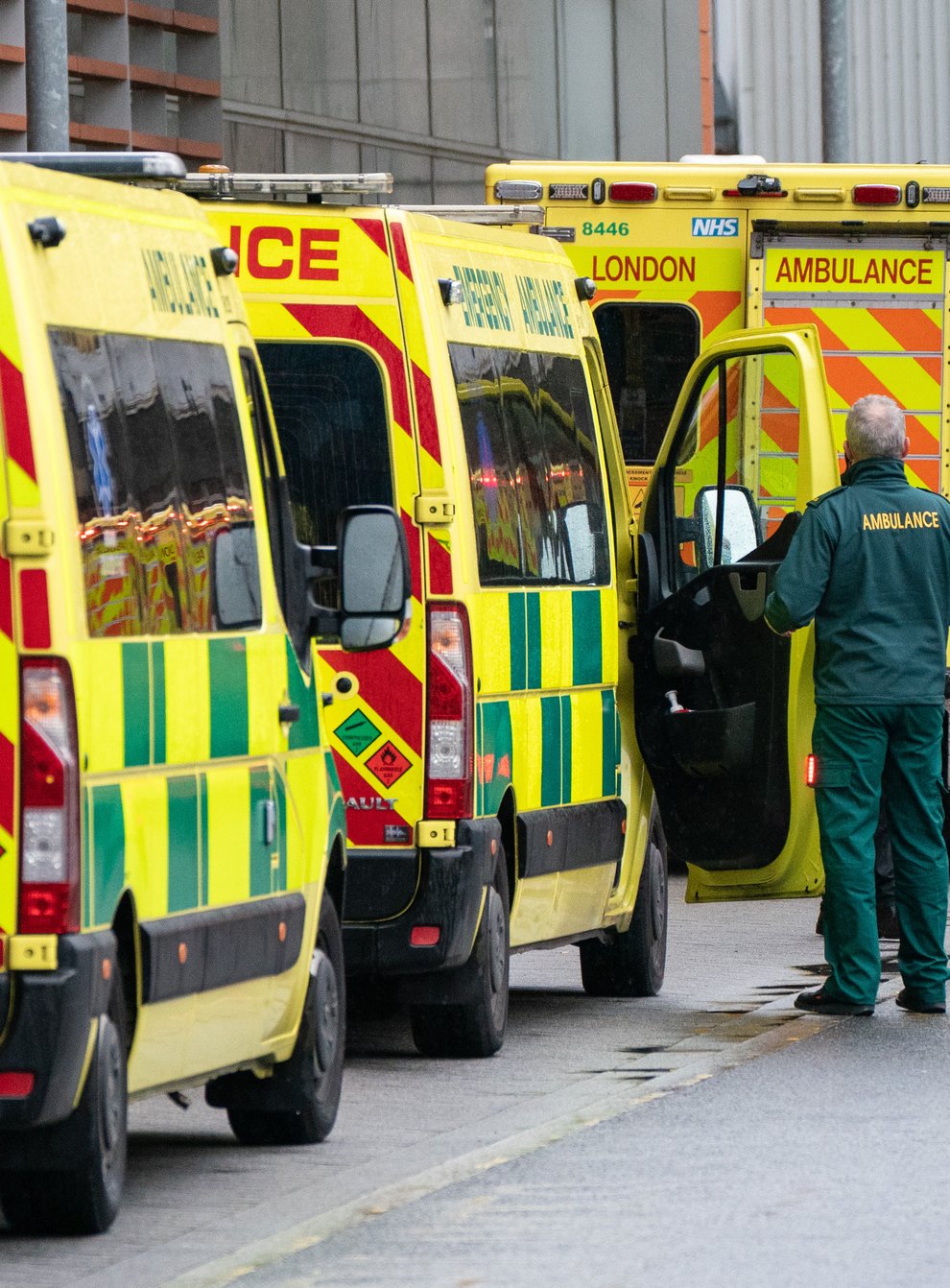 A line of ambulances outside the Royal London Hospital in London (Dominic Lipinski/PA)