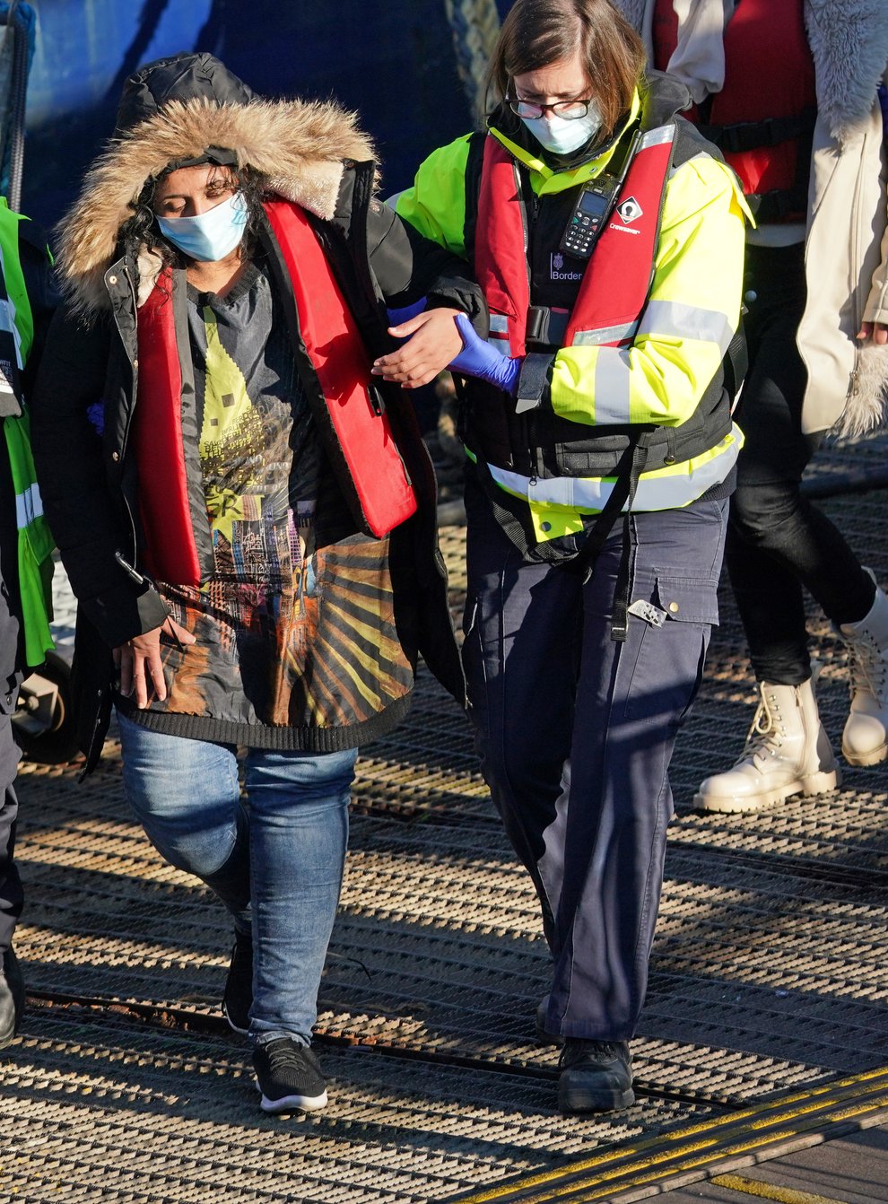 A group of people thought to be migrants are brought in to Dover, Kent, by Border Forcer officers, following a small boat incident in the Channel. Picture date: Thursday January 13, 2022.