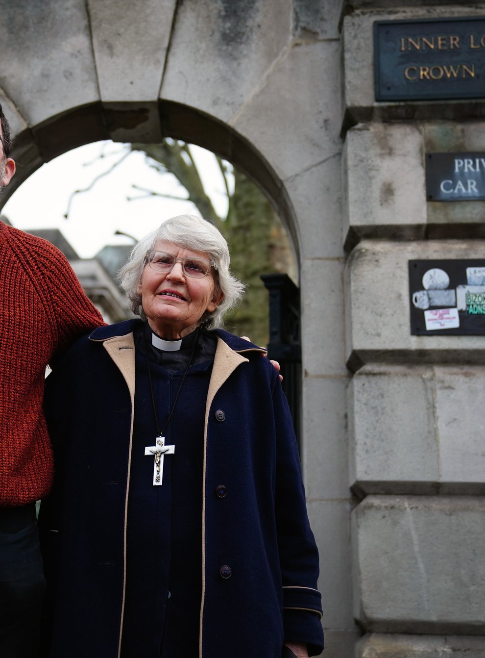 Father Martin Newell and Reverend Sue Parfitt, 79, outside Inner London Crown Court (Victoria Jones/PA)