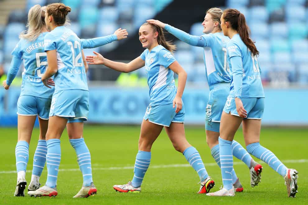 Georgia Stanway scored for the fifth consecutive match to help Manchester City beat Aston Villa 3-0 in the Women’s Super League (Tim Markland/PA)