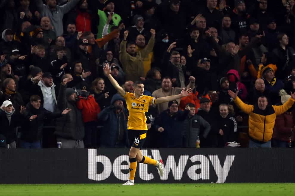 Conor Coady celebrates his goal against Southampton (Bradley Collyer/PA)