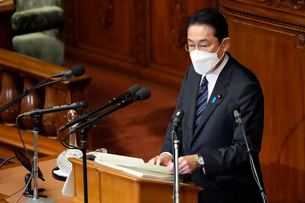 Japanese prime minister Fumio Kishida delivers his policy speech (AP)