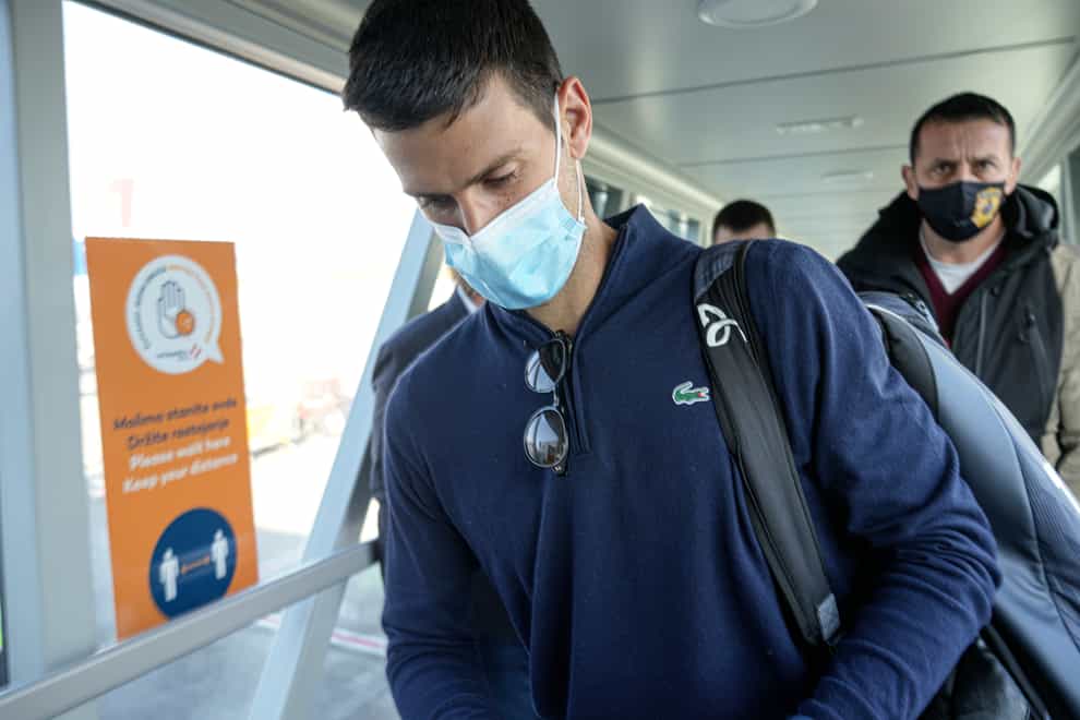 Novak Djokovic after landing in Belgrade on Monday (Darko Bandic/AP)