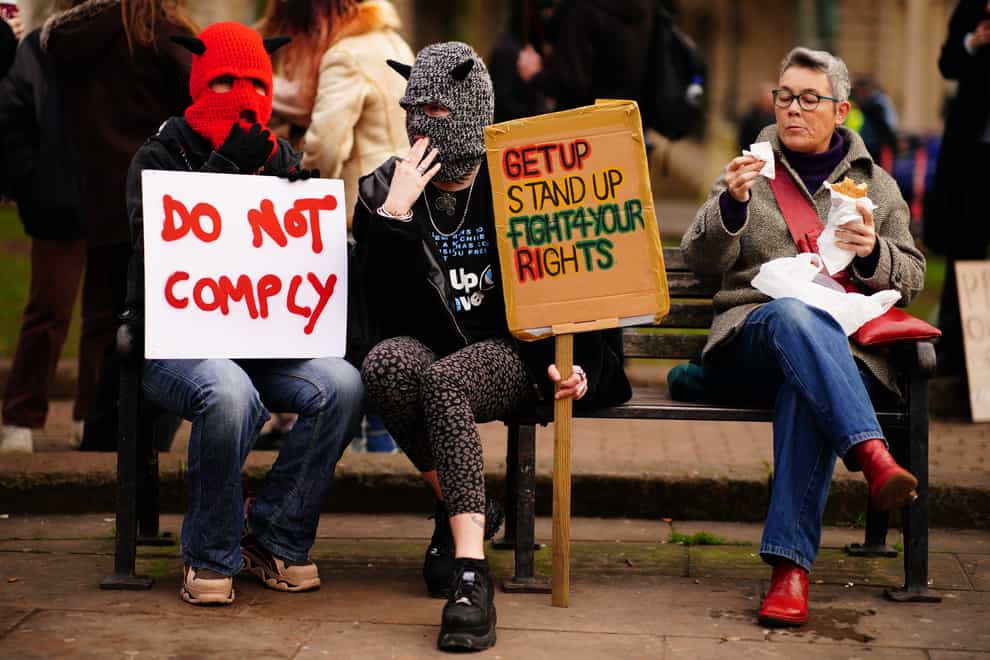 Demonstrators during a ‘Kill The Bill’ protest against The Police, Crime, Sentencing and Courts Bill in College Green, Bristol. Picture date: Saturday January 15, 2022.