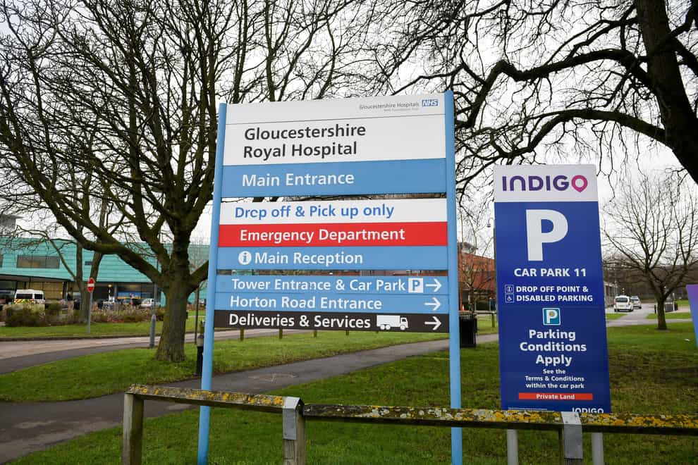 The Gloucestershire Royal Hospital main entrance and emergency department sign (Ben Biirchall/PA)