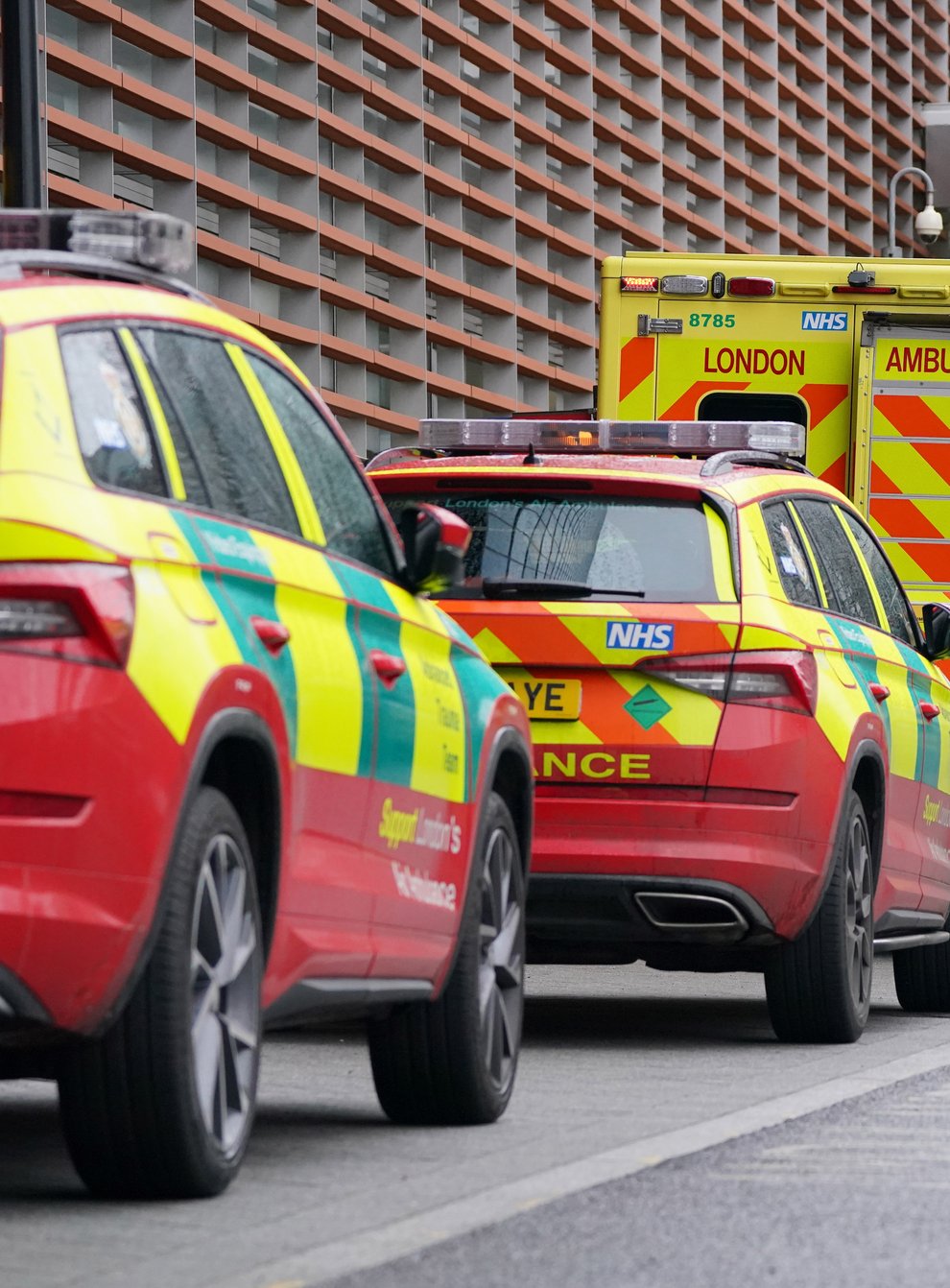 Ambulances parked outside the Royal London Hospital in December 2021 (Jonathan Brady/PA)