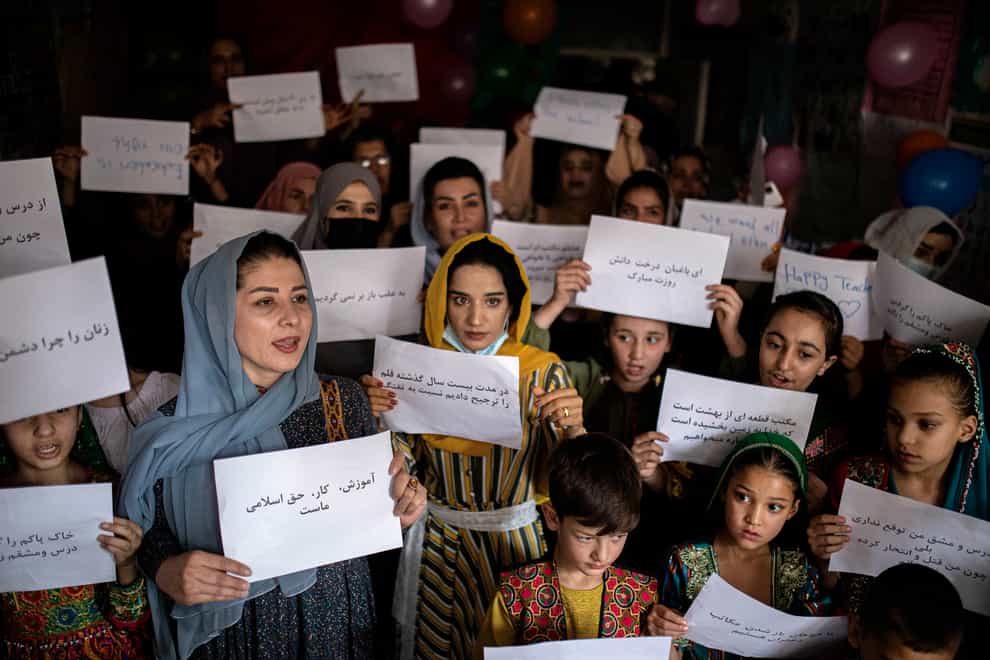 Women in Afghanistan have protested against the erosion of their rights since the Taliban came to power (AP Photo/Ahmad Halabisaz, File)