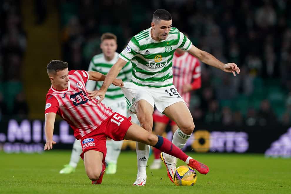 Dylan Tait in action against Celtic this season (Andrew Milligan/PA)