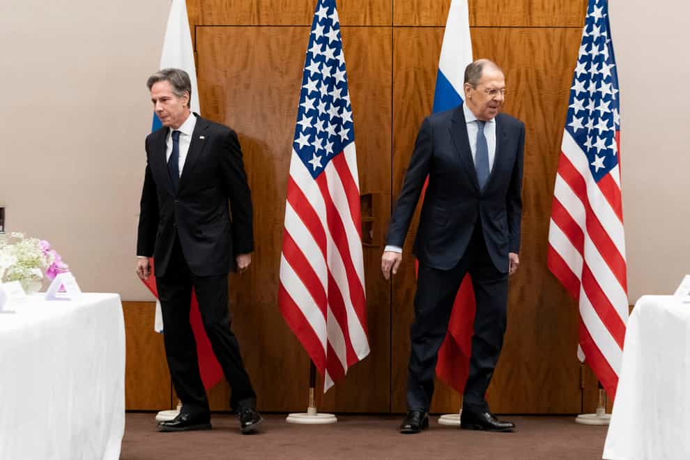 Antony Blinken, left, and Sergey Lavrov in Geneva (Alex Brandon/AP)