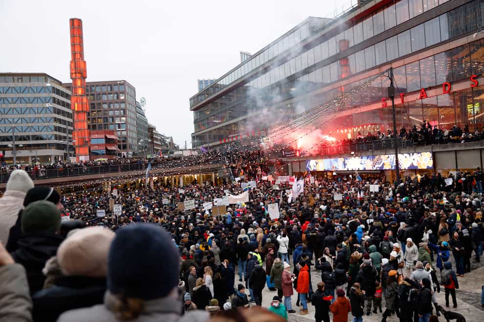 Protesters gather in Stockholm (Fredrik Persson/TT News Agency/AP)