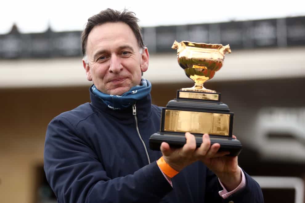 Trainer Henry de Bromhead with the Gold Cup trophy (Tim Goode/PA)