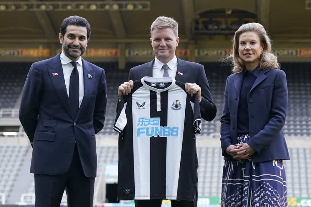 Newcastle director Amanda Staveley and husband Mehrdad Ghodoussi (left) are working to provide head coach Eddie Howe with the players he wants in the January transfer window (Owen Humphreys/PA)