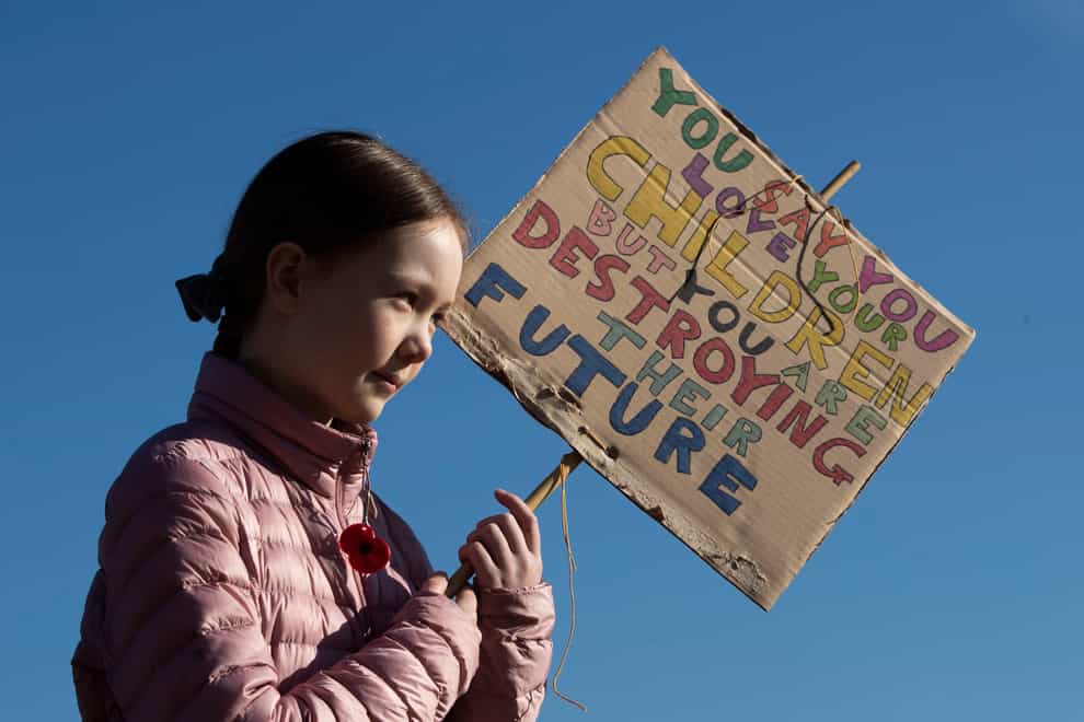 Students strike during a during a climate change protest in Huddersfield (PA)