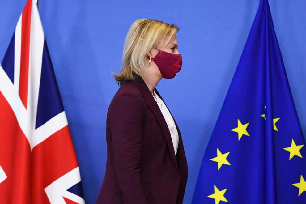 British Foreign Secretary Liz Truss arrives for a meeting with European Commission vice-president Maros Sefcovic in Brussels (John Thys/AP)