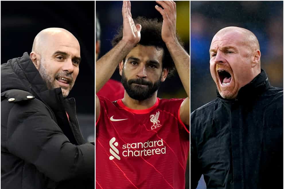 Pep Guardiola (left), Mohamed Salah (centre) and Sean Dyche and their teams stand out statistically (Peter Powell/Nick Potts/Martin Rickett/PA)