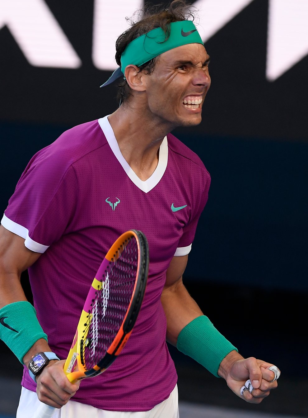 Rafael Nadal shows his delight after beating Denis Shapovalov (Andy Brownbill/AP)