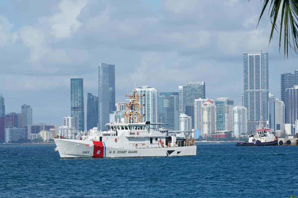 The US Coast Guard ship Bernard C Webber leaves an agency base in Miami Beach, Florida (Marta Lavandier/AP)