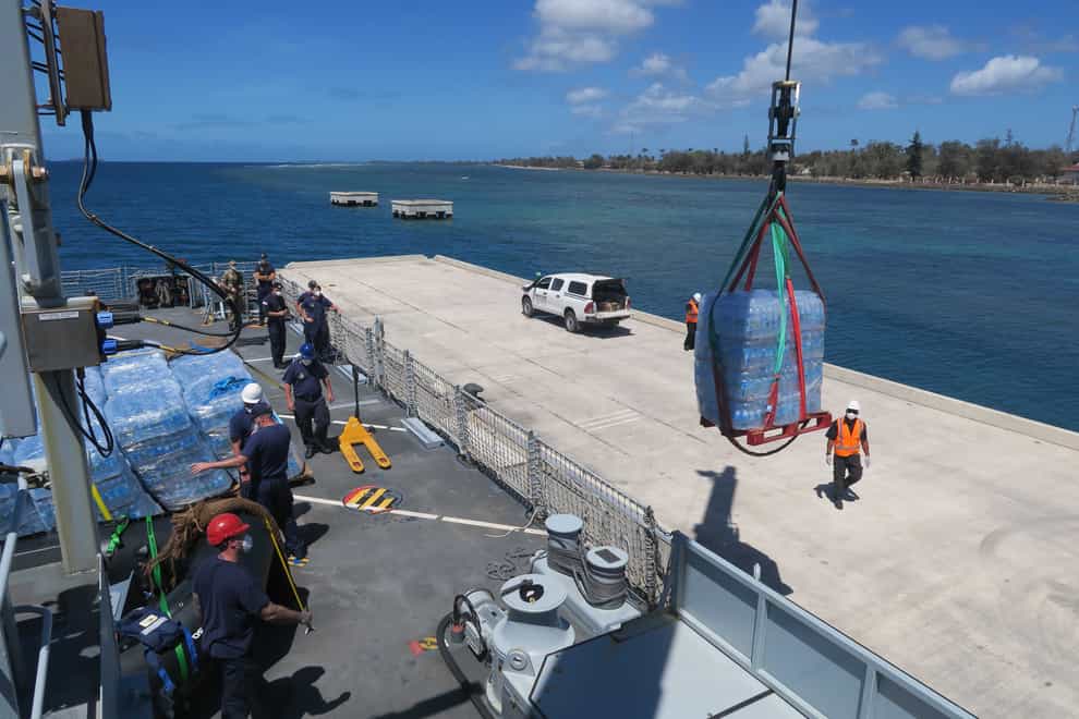 The Royal Navy’s HMS Spey arrived in Tonga on Wednesday and began unloading supplies (Ministry of Defence)